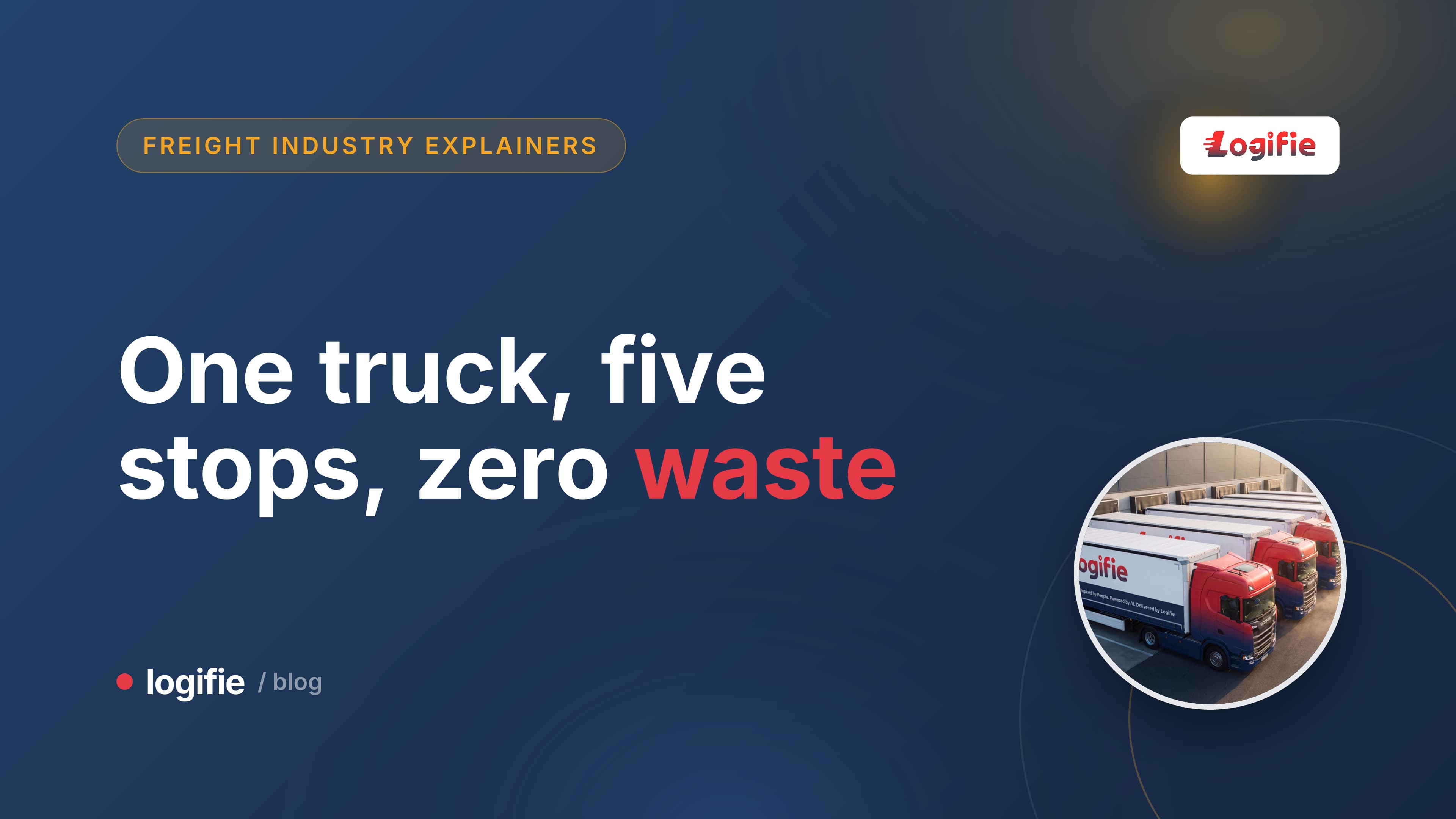Editorial map-style illustration of a single truck following a looped route that touches several supplier factory icons before returning to one plant, calm and operational in tone.