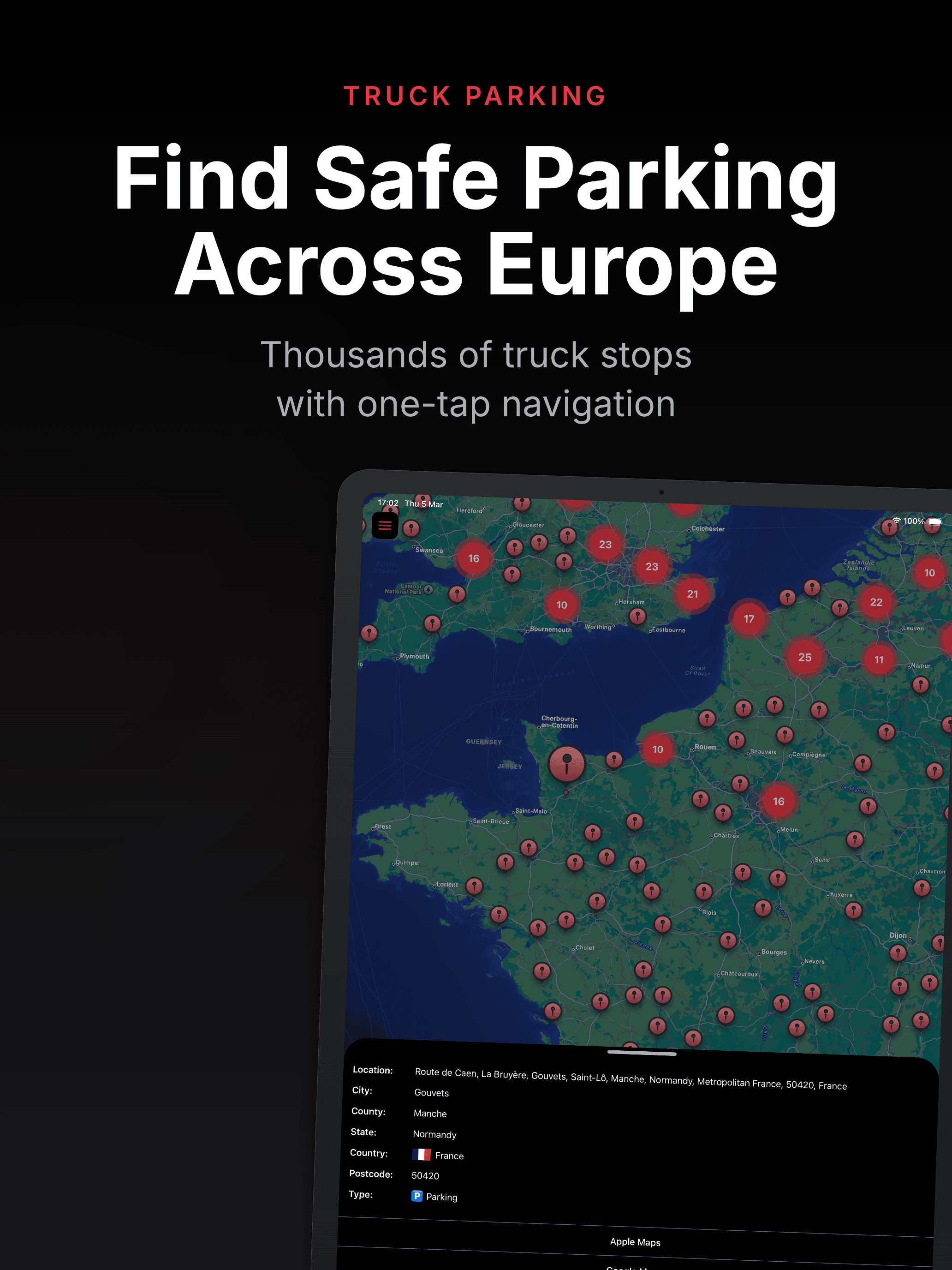 Driver Assistant on iPad — parking details