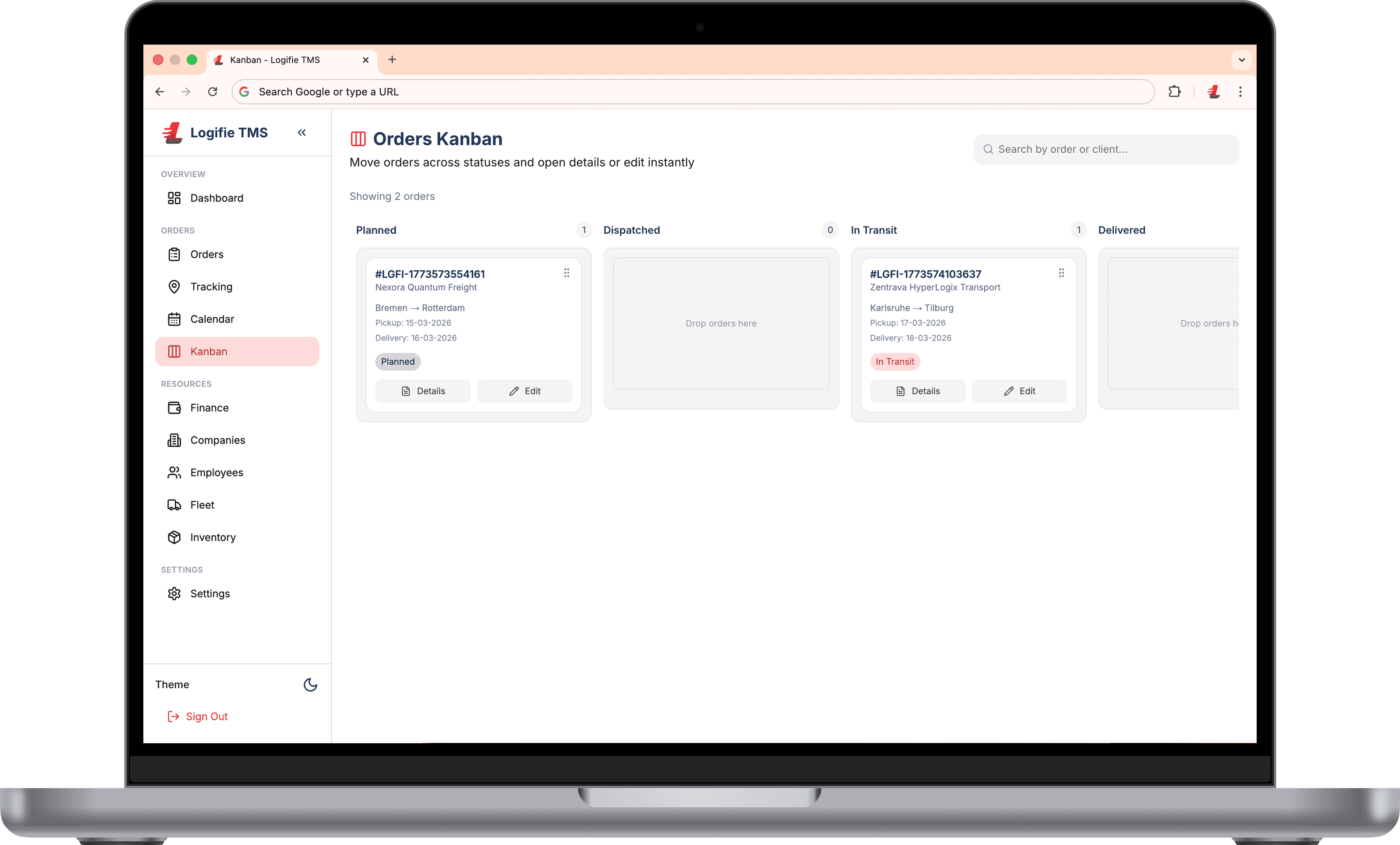 TMS kanban board