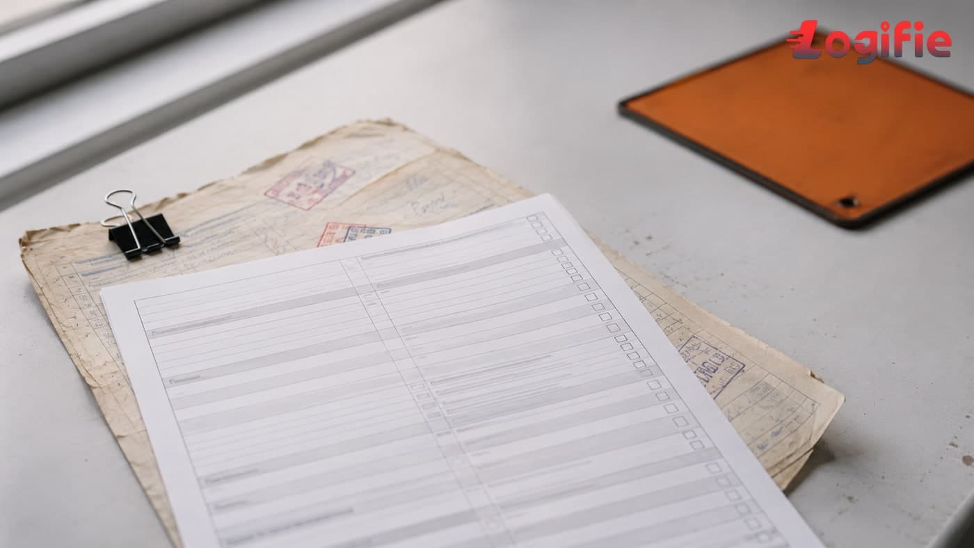 Inspection clipboard resting on the lower step of a tanker truck at first light, illustrating the new EU-wide ADR roadside checks from 2026-06-24