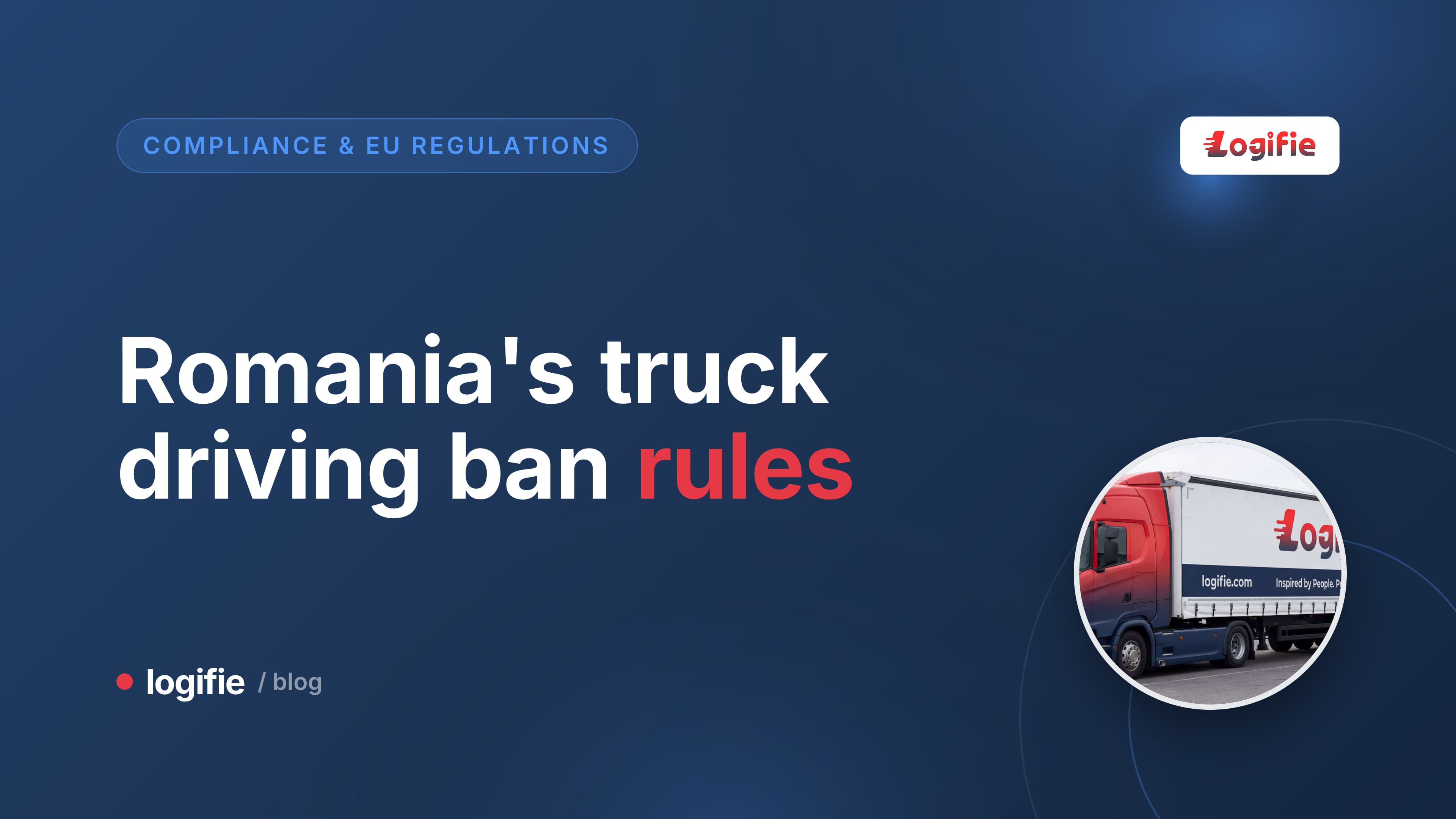 HGV halted at a Romania truck driving ban checkpoint on the DN7 national road at dusk