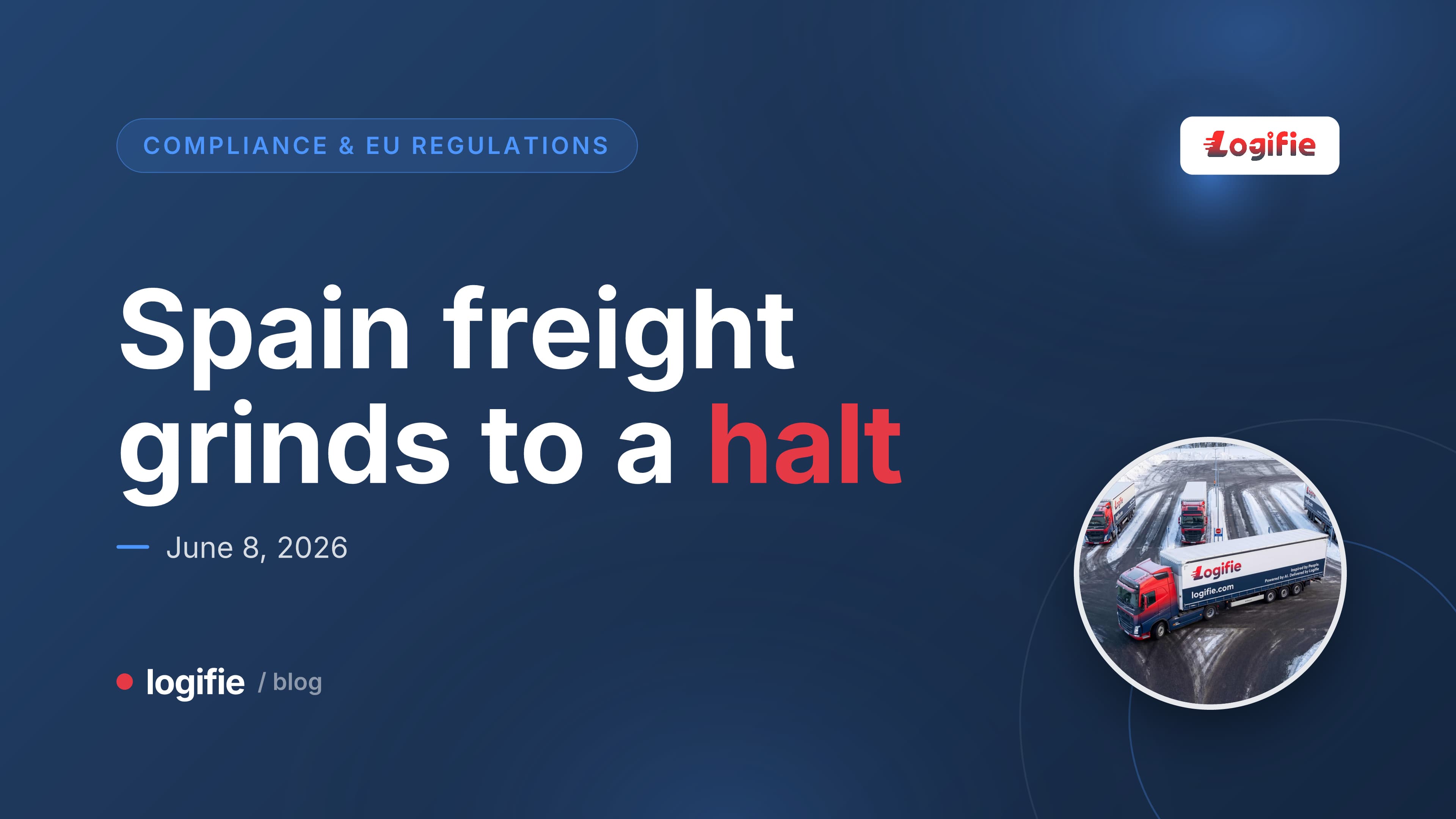 Editorial illustration of a folded contract on a depot desk beside a calendar page showing the number eight, a driver's CPC card resting across it, representing the Spain road freight strike deadline of June 2026