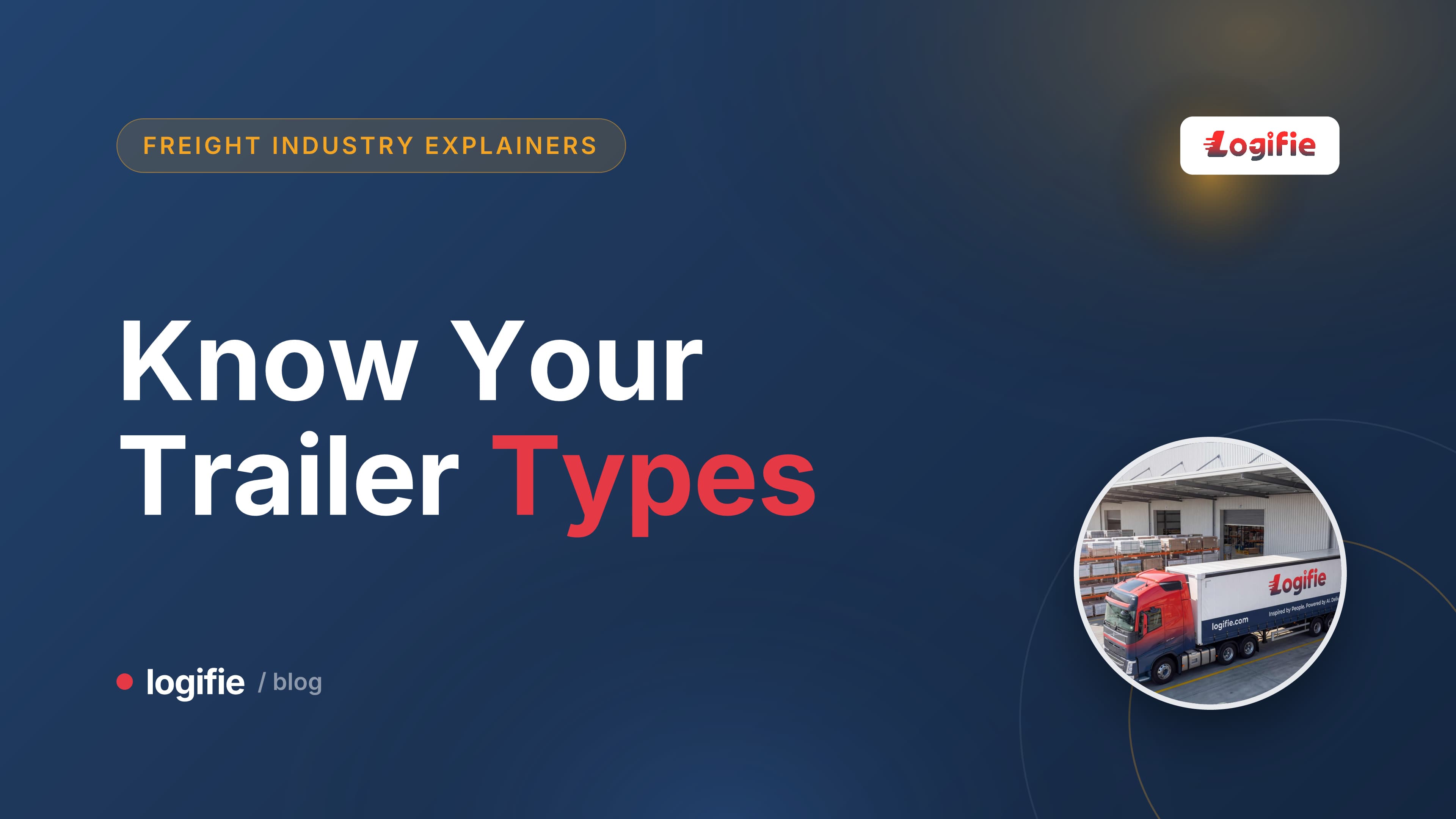 Side-by-side line-up of European semi-trailer types - curtainsider, box van, mega trailer, refrigerated trailer, flatbed and tanker - with dimension callout lines on a clean technical background