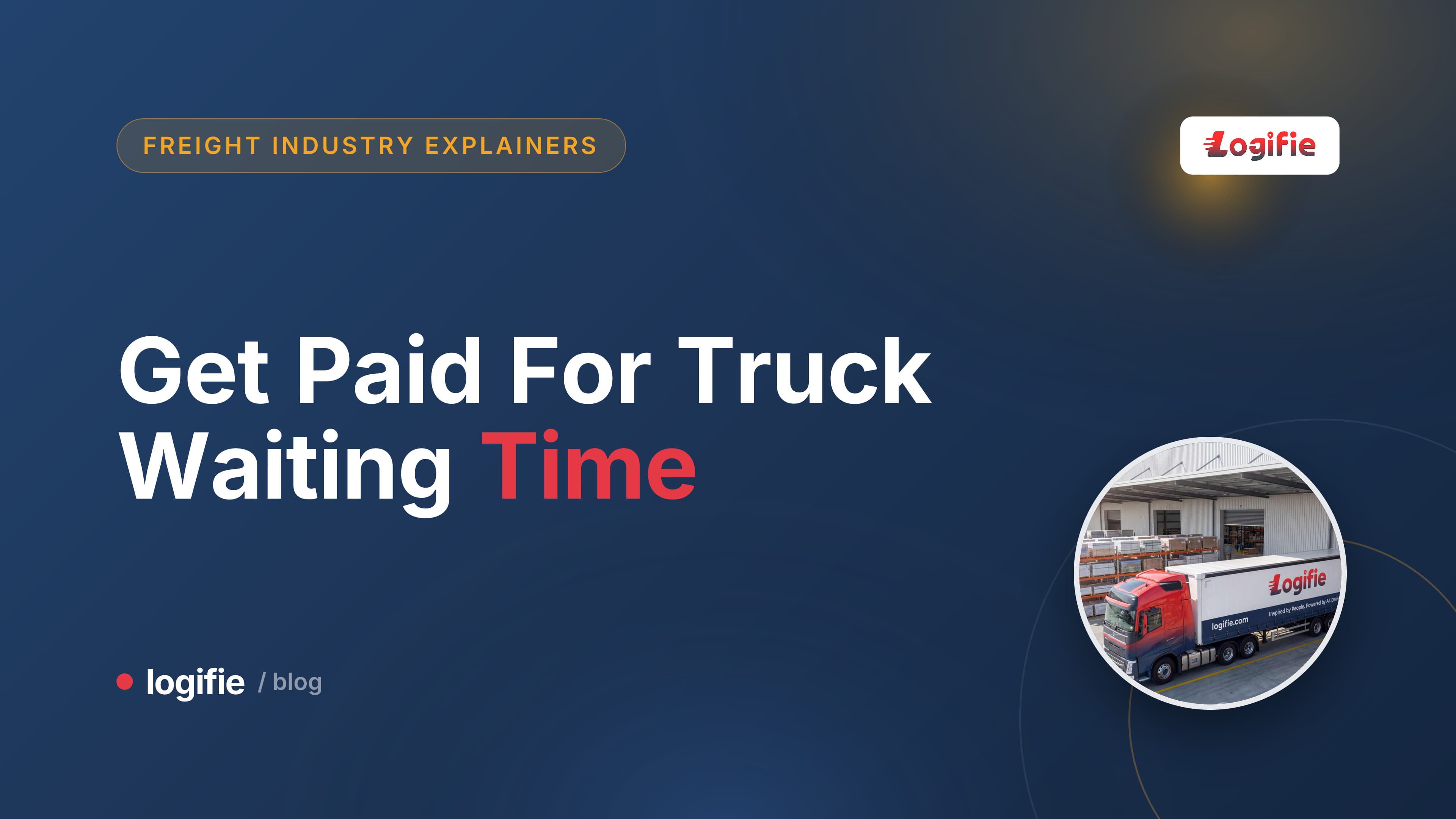An HGV parked at a warehouse loading dock with a stopwatch and clipboard timeline overlay, a dispatcher checking arrival and departure timestamps on a tablet