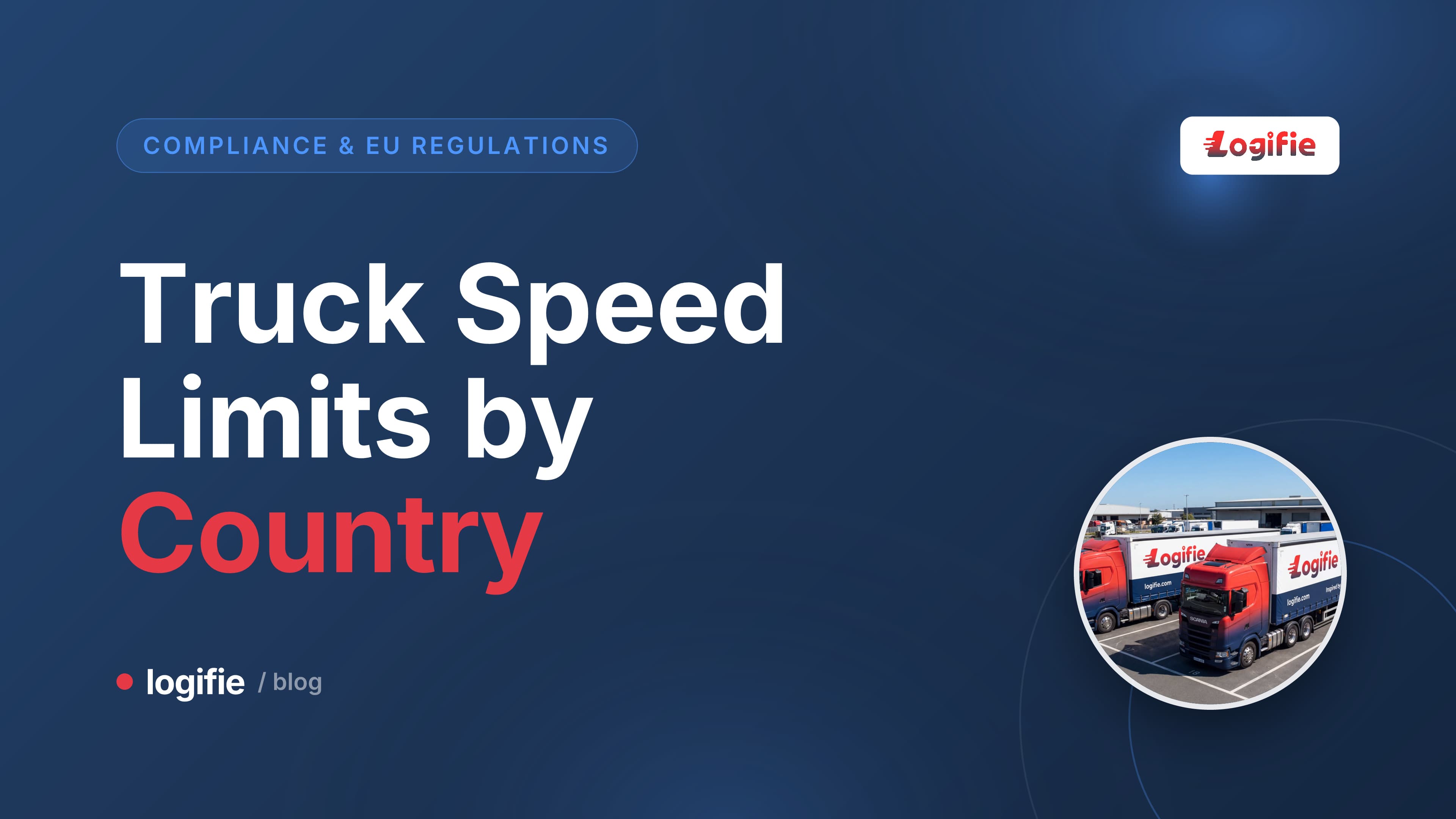 Row of national HGV speed-limit road signs at a European border crossing, illustrating truck speed limits across Europe by country